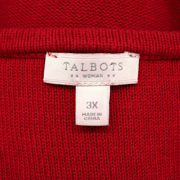 Talbots Sweater Plus Size 3X Red Cable Knit Cotton Pullover V-Neck Festive Fall - Picture 3 of 11